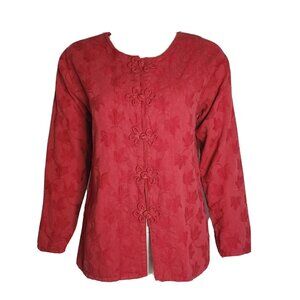 Eucalyptus Long Sleeve Top Size XS Hand Crafted Guatemala Solid All Red Textured